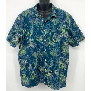Quicksilver Size Large Short Sleeve Men Button Up Shirt Blue Green Floral Aloha